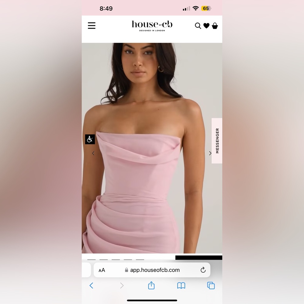 HOUSE OF CB ADRIENNE DRESS - PINK QUARTZ GEORGETTE STRAPLESS GOWN - Picture 8 of 9